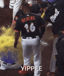 a baseball player with the number 16 on his back says yippee
