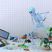 Skeleton Sweeping GIF - Skeleton Sweeping Mopping GIFs