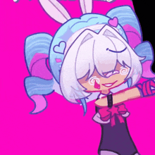 a cartoon drawing of a girl with a bunny hat