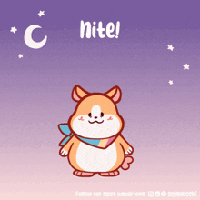 a cartoon of a dog with a scarf around its neck and the words nite on the bottom
