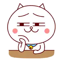 a cartoon cat with a bell around its neck is sitting at a table with its hand on its chin .