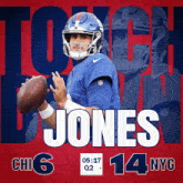 a giants football player named jones is throwing a ball