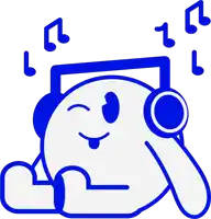 a cartoon character wearing headphones with music notes coming out of it