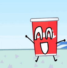 a cartoon drawing of a red cup with a smiley face