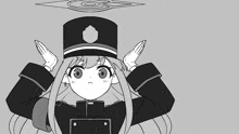 a black and white drawing of a girl holding a clock