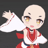 a cartoon character with a bald head is wearing a red and white dress