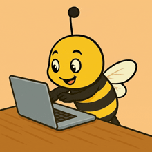 a bee is typing on a laptop computer