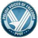 the logo for polish voices of freedom has a bird in the middle