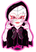 a drawing of a girl wearing a black cape and a white mask