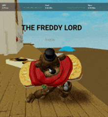 a screenshot of a video game called the freddy lord shows a teddy bear in a top hat