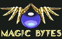 a logo for magic bytes with a blue ball and wings