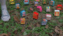 a card with a skull on it sits on the ground