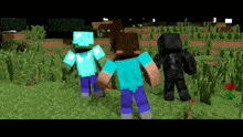 a group of minecraft characters standing in a grassy field
