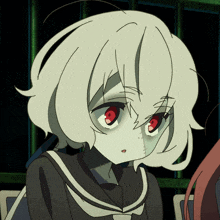 a girl with white hair and red eyes has stitches in her face