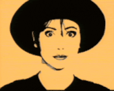 a drawing of a woman wearing a black hat with the words oj da ! below her