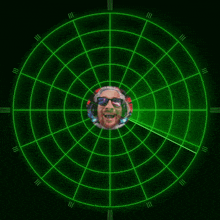 a radar screen shows a man wearing sunglasses and a wig