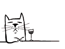 a drawing of a cat holding a glass of wine with the words cheers dumbass