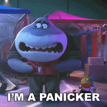 a cartoon shark with the words i 'm a panicker below it
