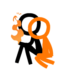 a black and orange stick figure with a circle around it