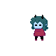 a pixel art of a girl with horns and a skull on her head .