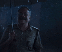 a man is holding an umbrella in the rain and the word hello is above him