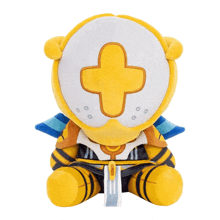 a stuffed animal with a white cross on its head