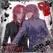 a picture of two anime characters with yuri written on the bottom right