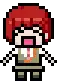 a pixel art drawing of a girl with red hair and a pink mouth .