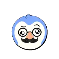 a cartoon penguin with glasses and a mustache on a white background