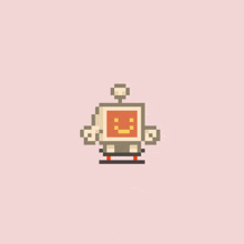 a pixel art drawing of a robot with a red face