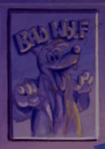 A poster of a wolf, labelled 'BAD WOLF'