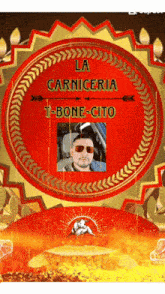 a poster for la carniceria t-bone-cito has a picture of a man in a car