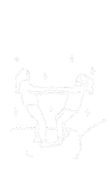 a black and white drawing of a woman standing next to a horse with stars in the background .