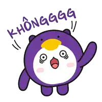 a purple penguin with a yellow beak is waving with the words khonggog written below it