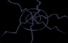 a drawing of a spider web with lightning bolts coming out of it on a black background .