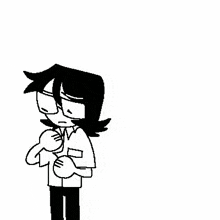 a black and white drawing of a cartoon character with glasses .