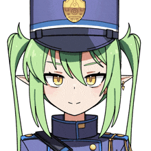 a drawing of a girl with green hair wearing a police uniform