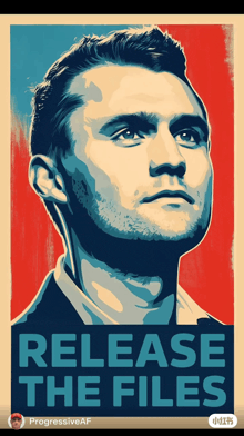 a man 's face is on a poster that says " release the files "