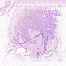 a purple haired anime character with the name rui de matteo written on it