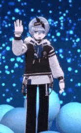 a cartoon character is waving his hand while wearing a shirt that says ' i 'm ' on it