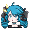a pixel art of a girl with blue hair and a bow .