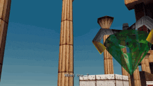 a video game scene with a green diamond and the words what the ...