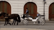 a horse drawn carriage is pulled by a man