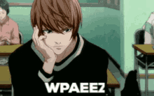 a person in a classroom with the word wpaeez written on the bottom