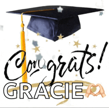 a graduation cap with the words congrats gracie written below it