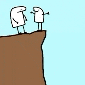 a cartoon of a man kicking another man off a cliff .