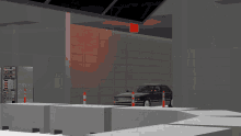 a computer generated image of a black car in a room with servers