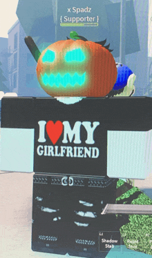 a black shirt that says i heart my girlfriend on it