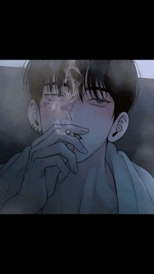 a man smoking a cigarette with smoke coming out of his nose