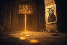 a door that says ribbit hole on it